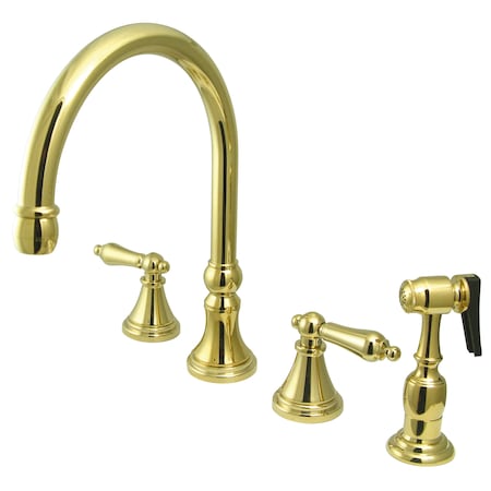 Kingston Brass Widespread Kitchen Faucet, Polished Brass KS2792ALBS